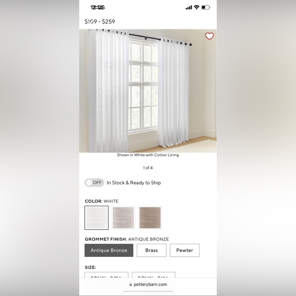 Pair of Pottery Barn Off White grommet style drapes set! Size 50x84!